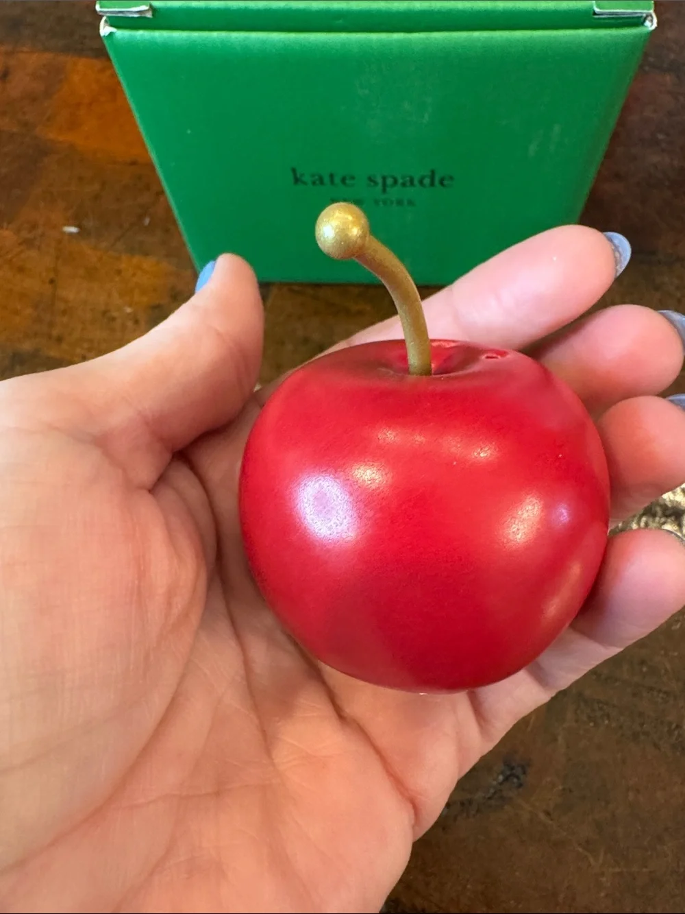 kate spade x Lenox Red Cherry Salt & Pepper Shakers with Gold Stems - Picture 2 of 5